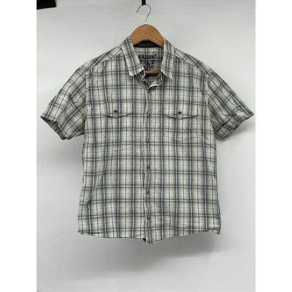 Kuhl Button Down Shirt Men Size Medium Green‎ White Plaid Short Sleeve - Picture 1 of 11